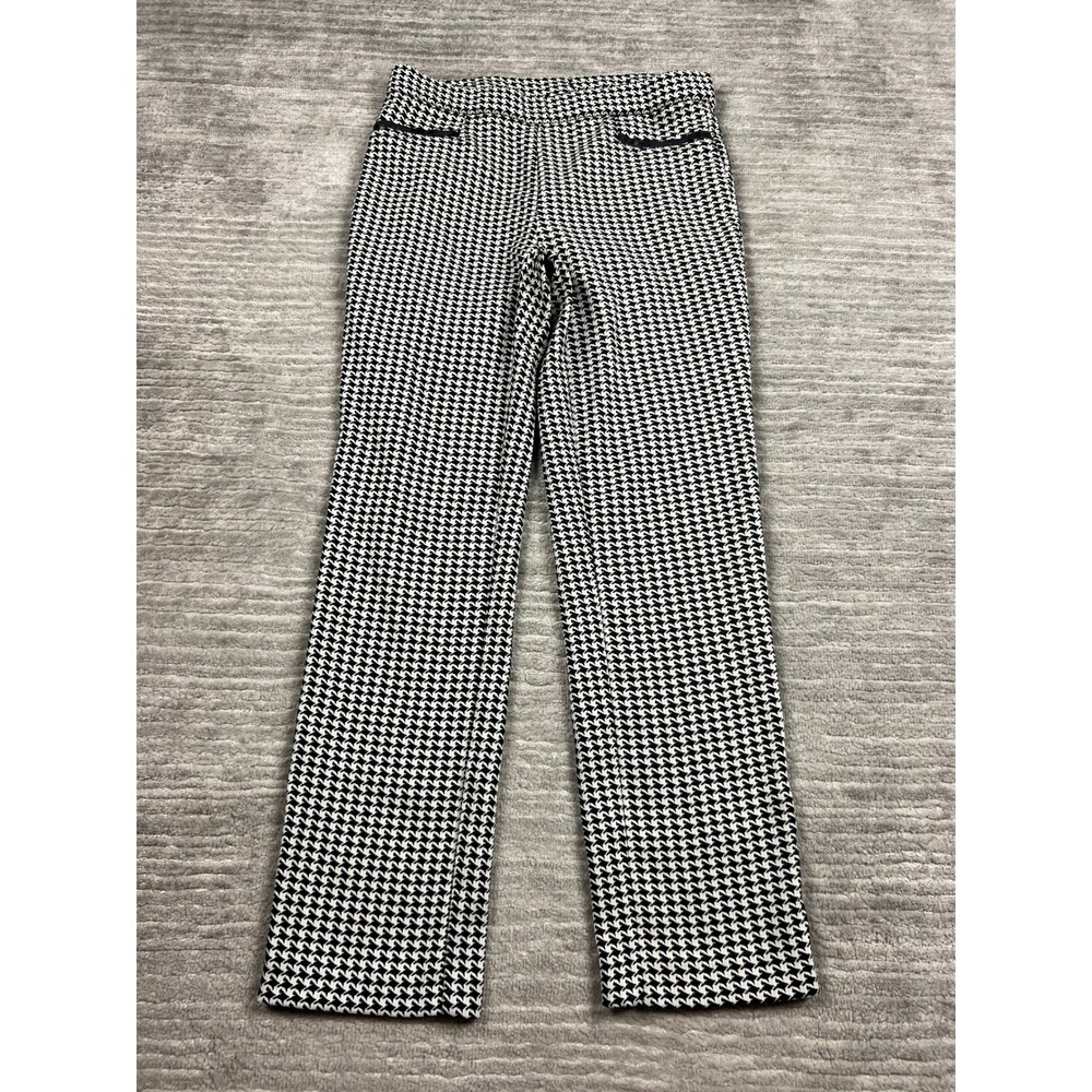 Rafaella Pants Womens 4P Black White Houndstooth Comfort Straight Leg Faux Trim
